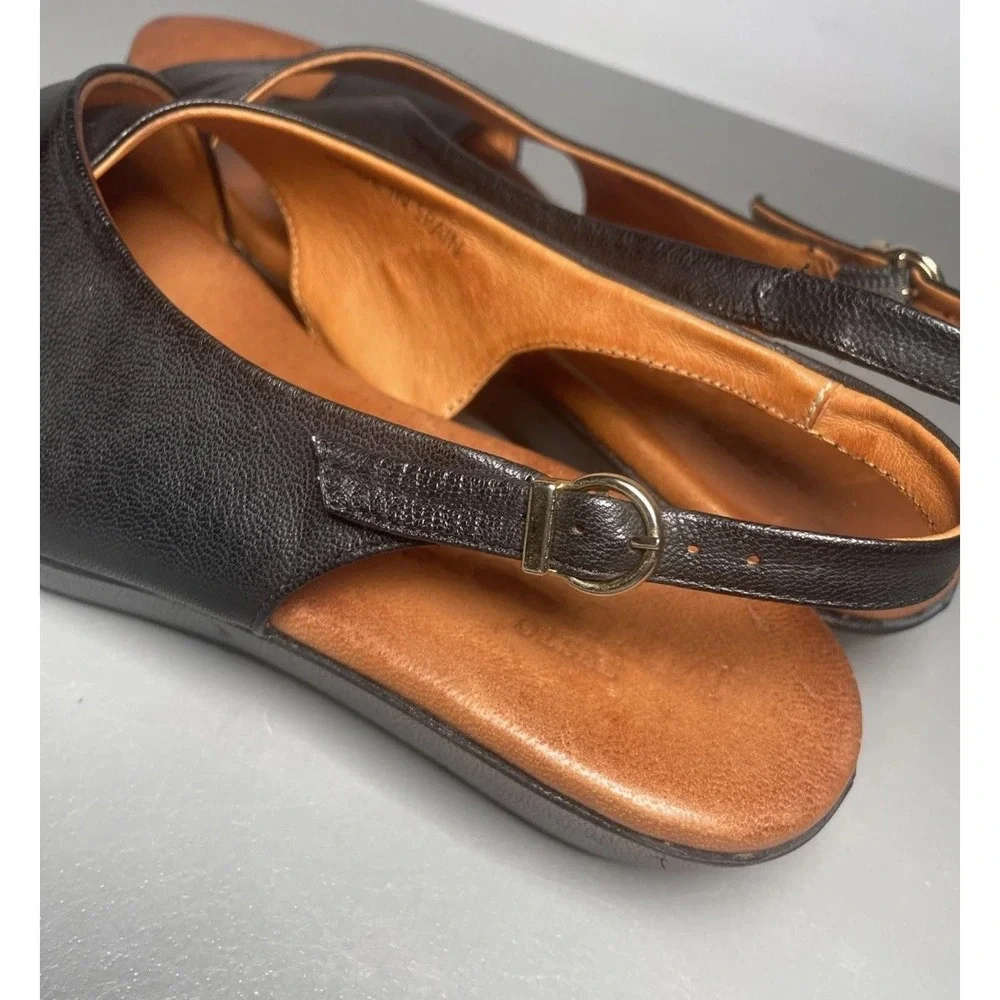 Women's Black Leather Sesto Meucci Slingack Wedge Sandals EU38 / 7